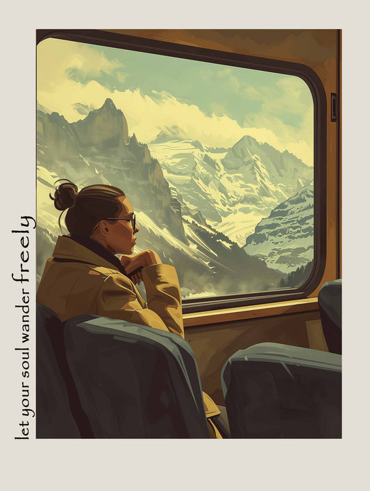 Girl rides with a view of the Alps Poster - ArtDarts poster