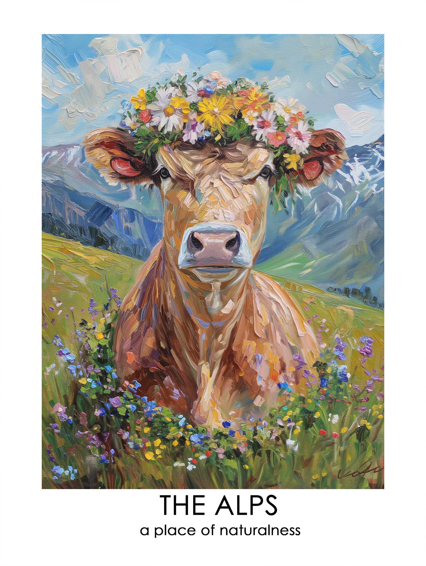 Fluffy cow in a wreath Poster - ArtDarts poster