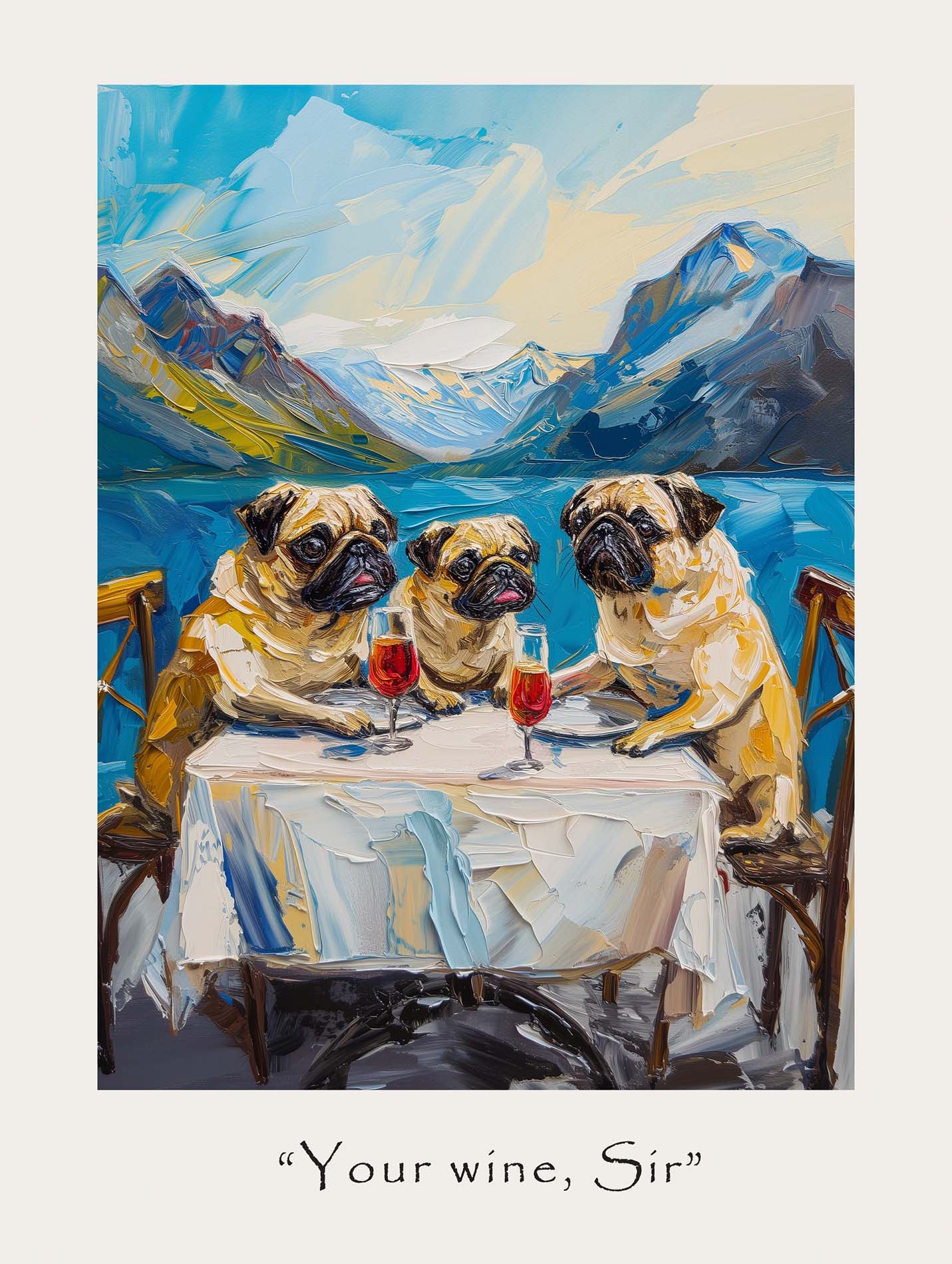 Pugs drink wine Poster - ArtDarts poster