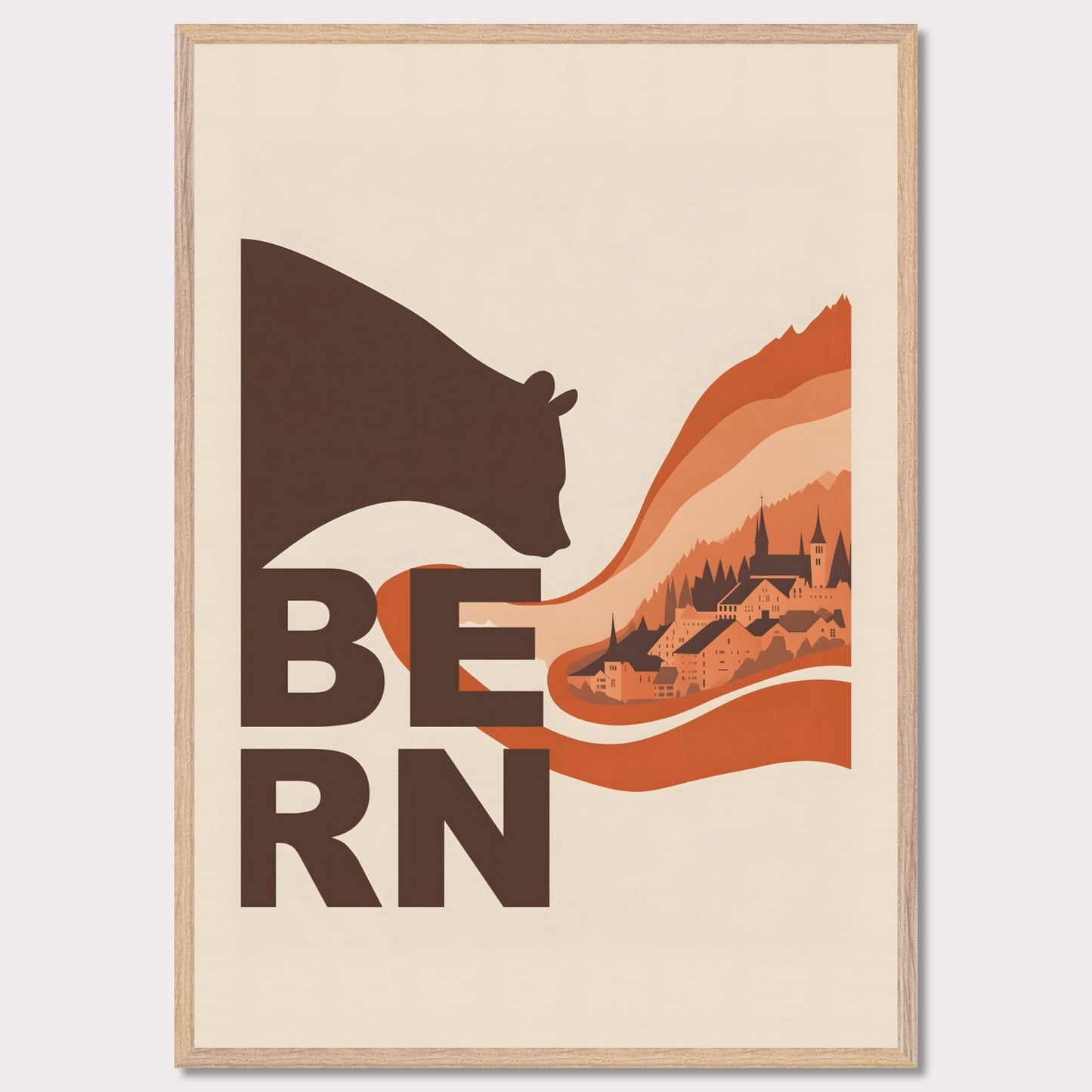 This elegant poster portrays a bear embracing the architectural landscapes of Bern. With flowing lines connecting nature and culture, it conveys the charm of this Swiss city.