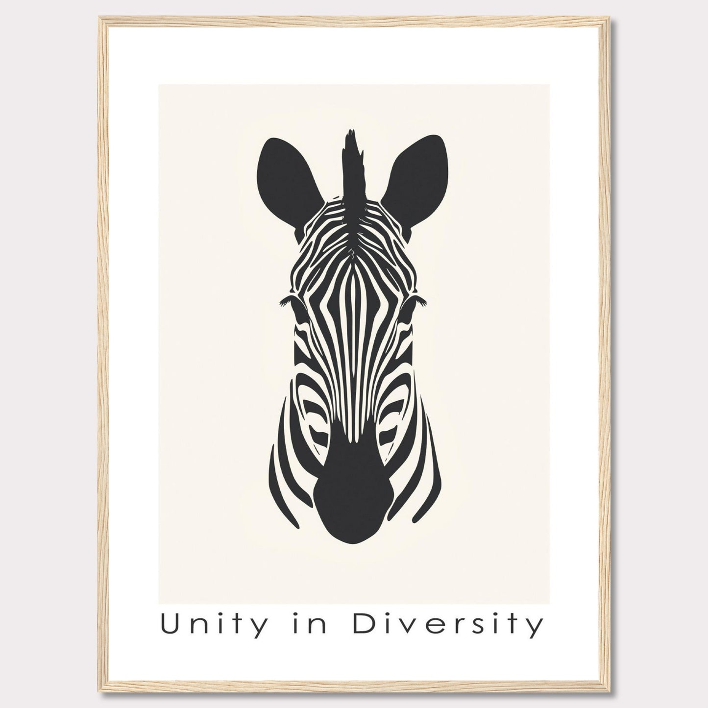 This image features a minimalist black and white illustration of a zebra's head, centered on a light background. Below the illustration, the phrase "Unity in Diversity" is prominently displayed.