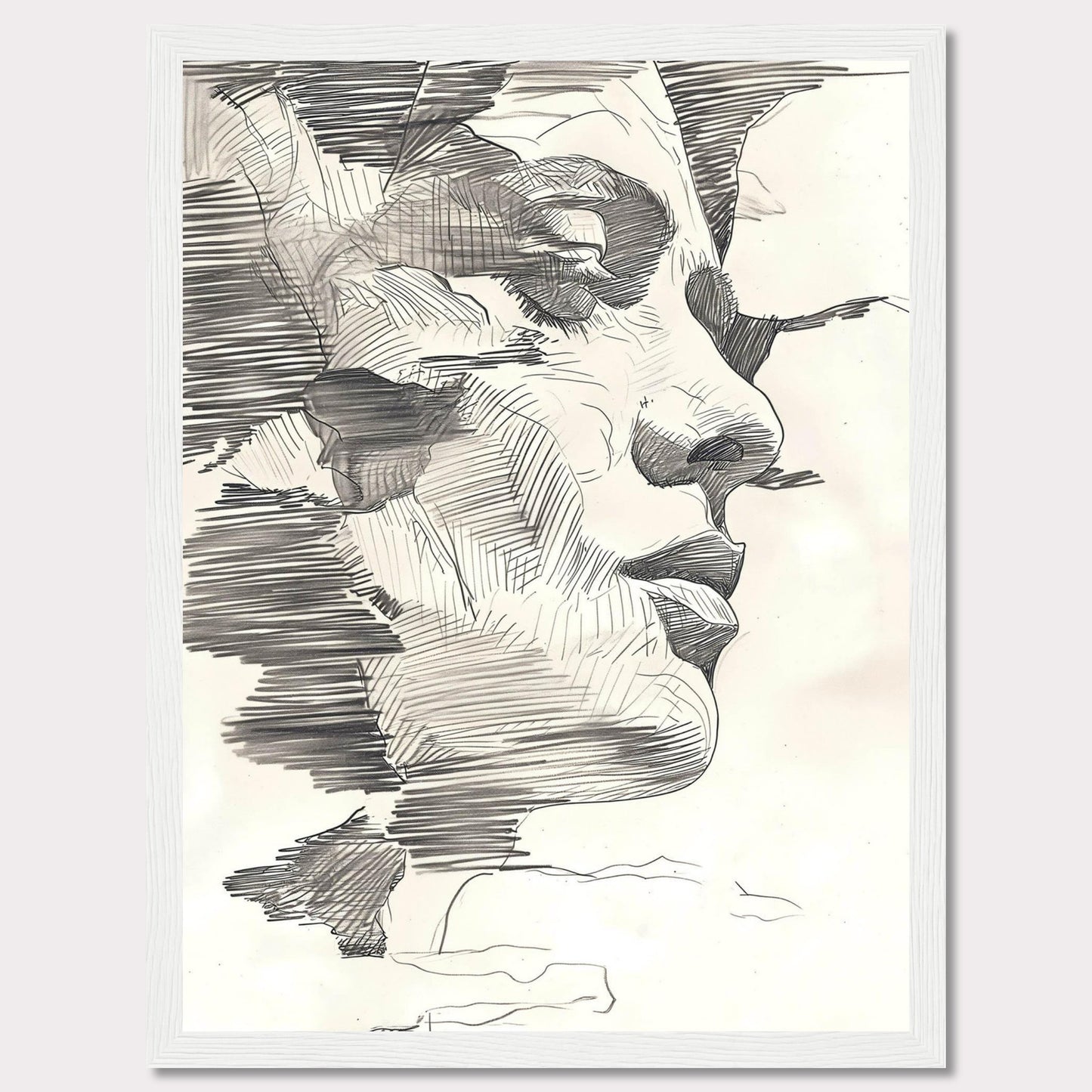 This image showcases a stunning abstract line drawing of a human face, emphasizing intricate details and shading.