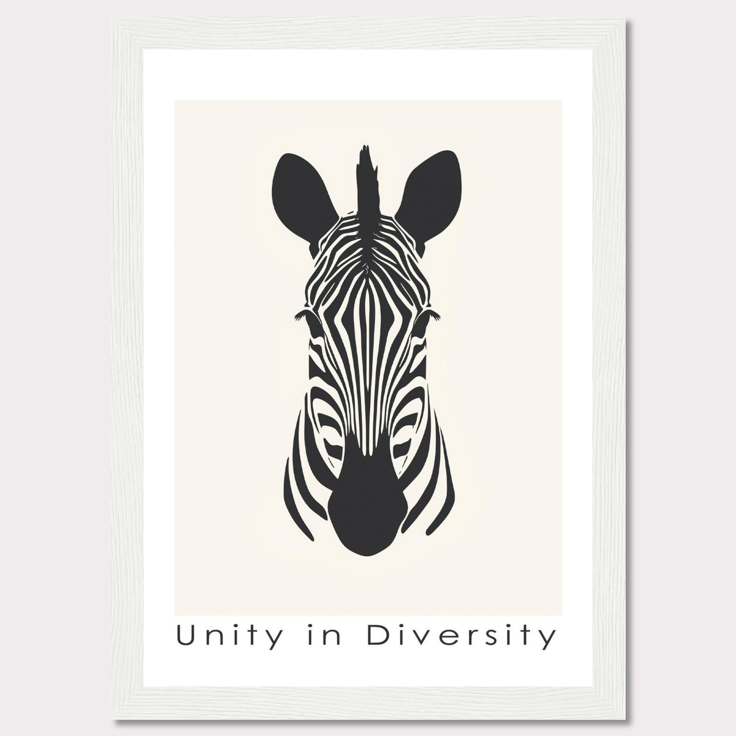 This image features a minimalist black and white illustration of a zebra's head, centered on a light background. Below the illustration, the phrase "Unity in Diversity" is prominently displayed.