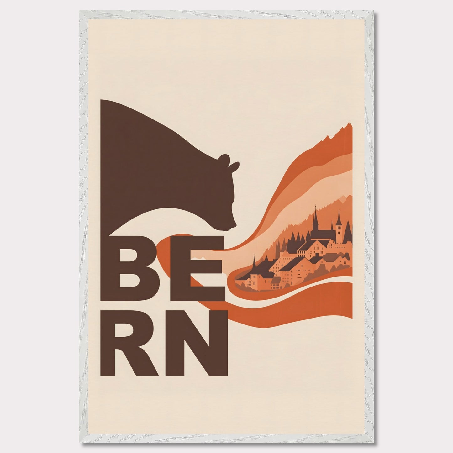 This elegant poster portrays a bear embracing the architectural landscapes of Bern. With flowing lines connecting nature and culture, it conveys the charm of this Swiss city.