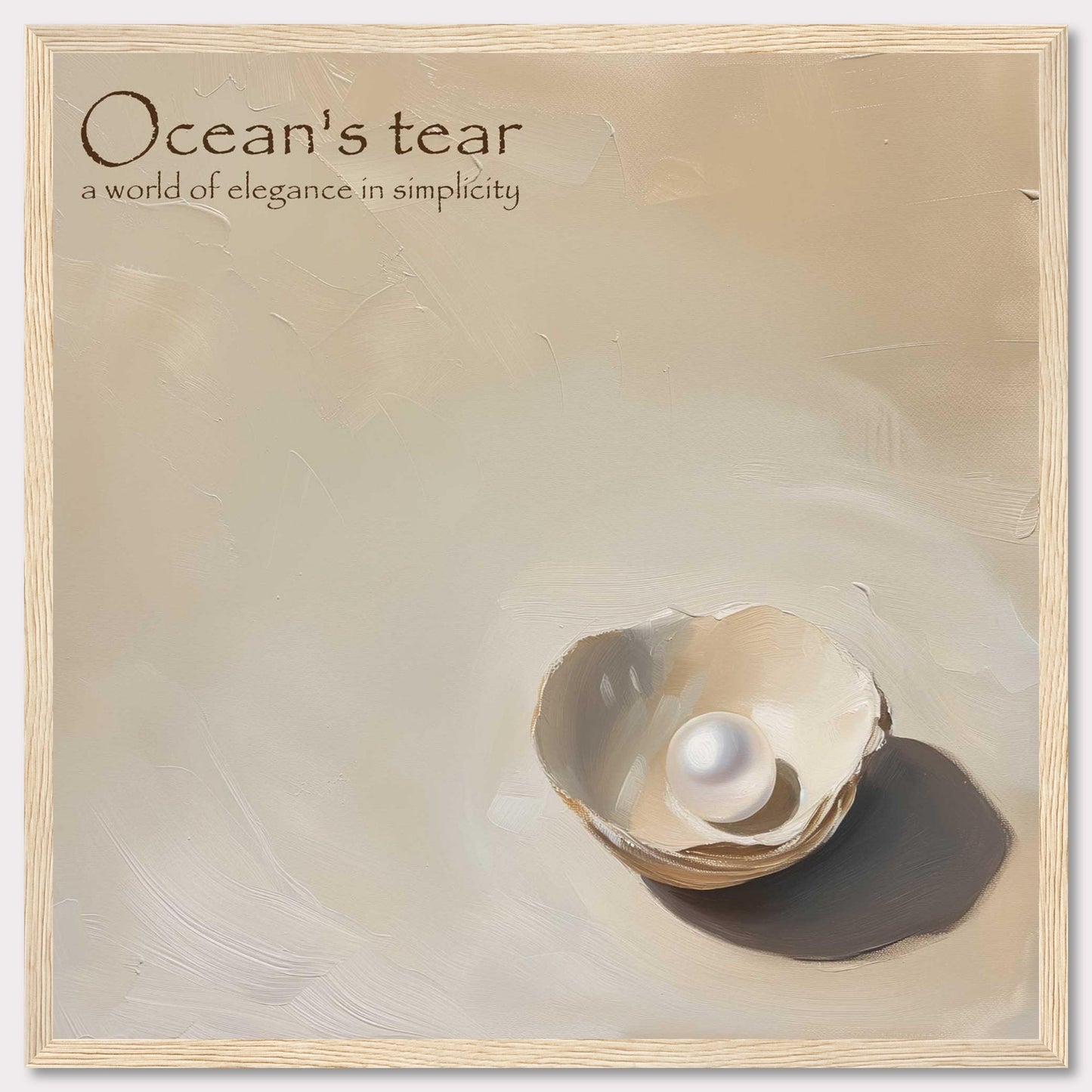 This image showcases a minimalistic and elegant composition featuring a single pearl nestled in an open shell. The background is a soft, muted beige, enhancing the simplicity and sophistication of the scene.