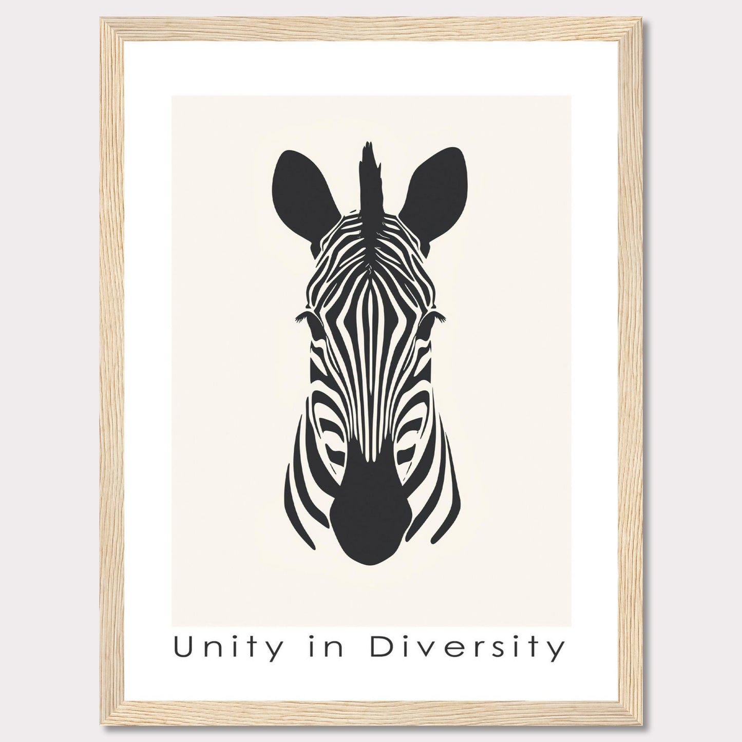 This image features a minimalist black and white illustration of a zebra's head, centered on a light background. Below the illustration, the phrase "Unity in Diversity" is prominently displayed.