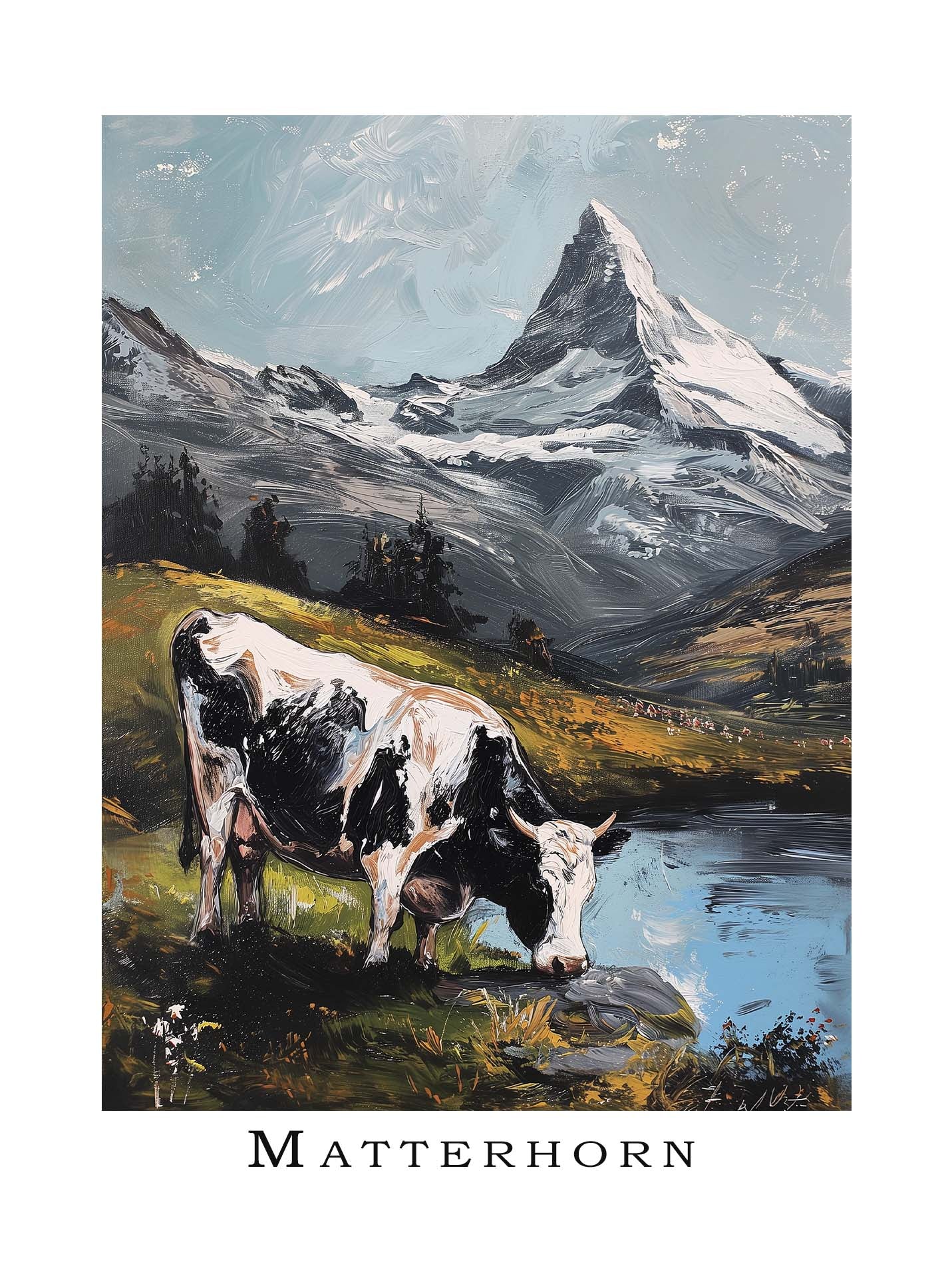 Cow in the Meadows of Mount Matterhorn Poster