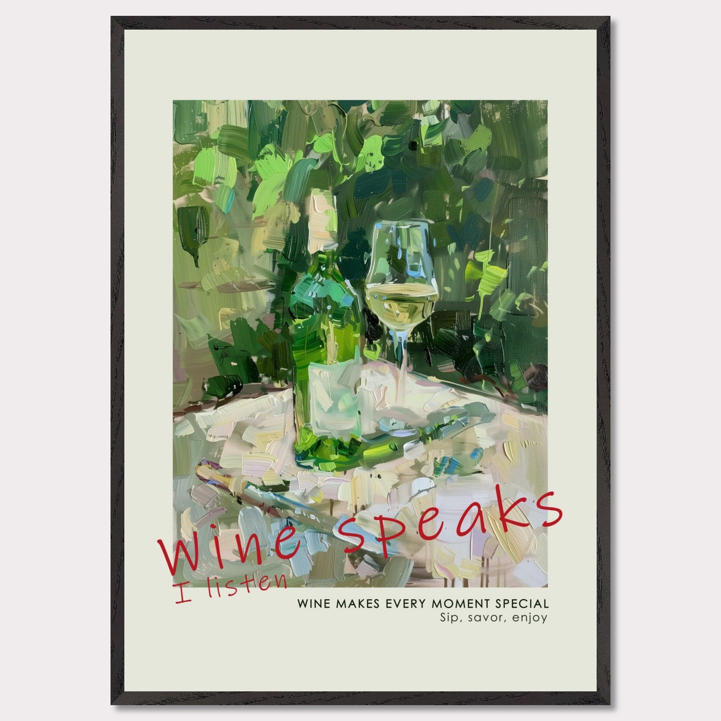 Dry white wine - Poster with a wooden frame