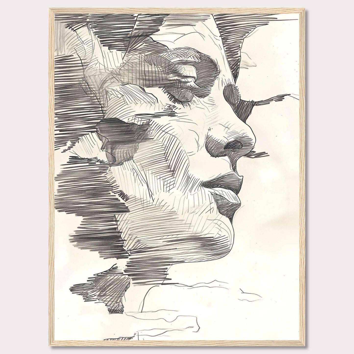 This image showcases a stunning abstract line drawing of a human face, emphasizing intricate details and shading.