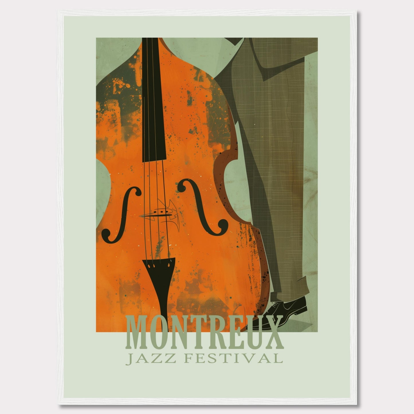 3f253b93-a69c-4288-83aa-89c7a30a8729aThis image is a poster for the Montreux Jazz Festival. It features an abstract illustration of a double bass and a person in a suit.