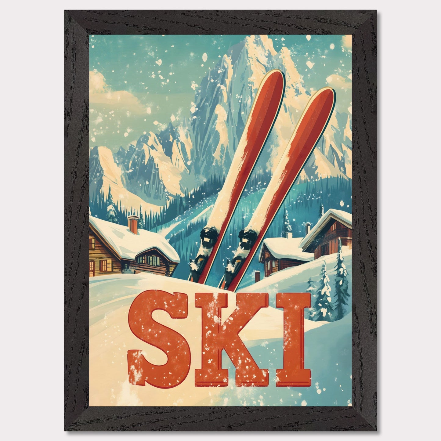 This captivating poster evokes the thrill of retro skiing with its vibrant and colorful design. Featuring a vintage-inspired skier mid-descent against a backdrop of majestic alpine peaks, it captures the essence of a bygone era of adventure. The dynamic composition and bold colors transport viewers to the golden age of skiing, making it an instant eye-catcher.