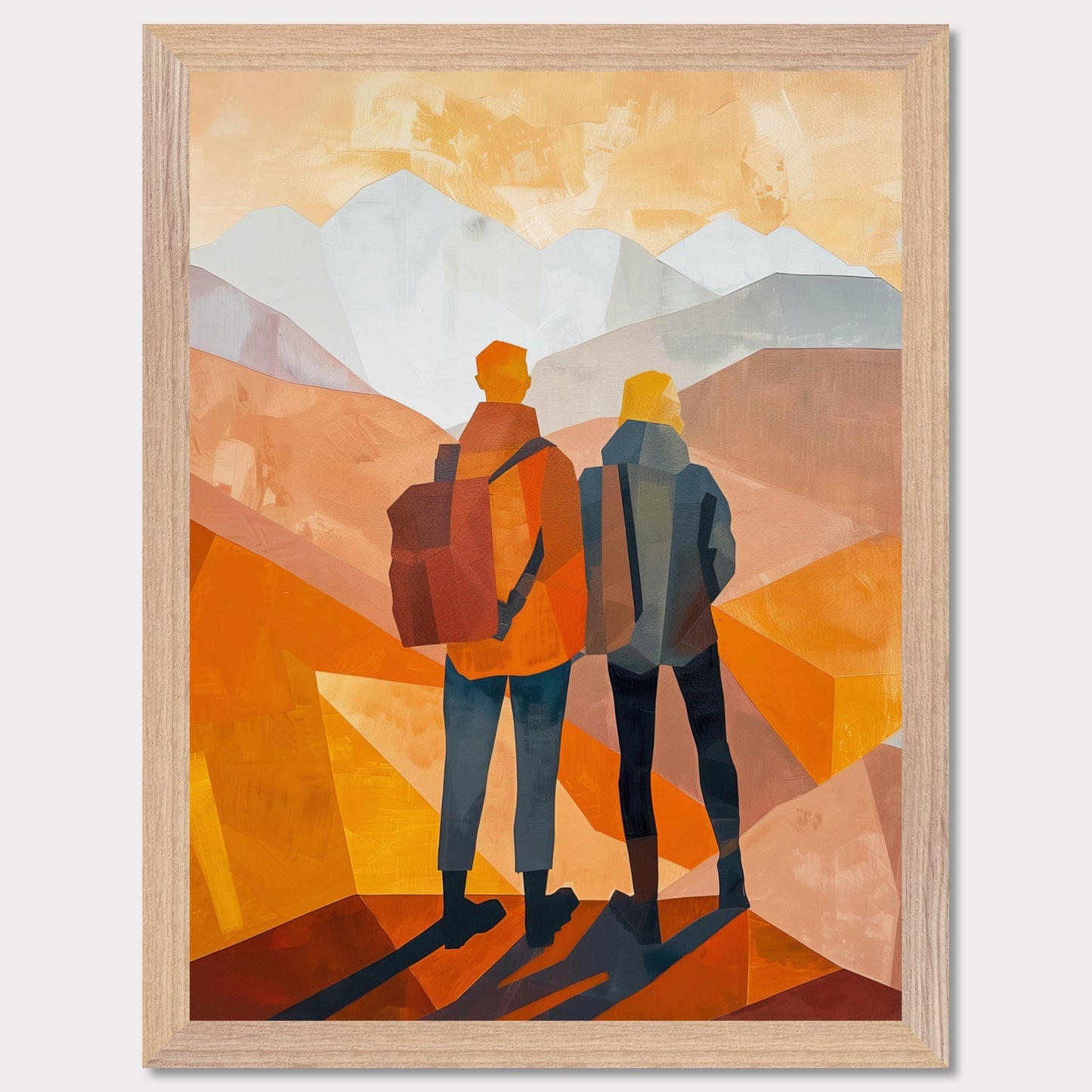 This illustration depicts two figures standing side by side, gazing at a mountainous landscape.

This poster would fit well in a living room, hallway, office, or any space that benefits from artistic and inspirational decor.