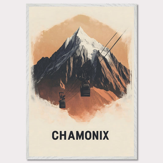 This minimalist poster artfully presents Chamonix, France, a legendary alpine destination known for its dramatic peaks and thrilling ski slopes. The sharp, stylized mountain silhouette contrasts beautifully with the soft sky, creating a bold yet harmonious composition. The subtle shading adds depth, bringing the grandeur of Mont Blanc to life.