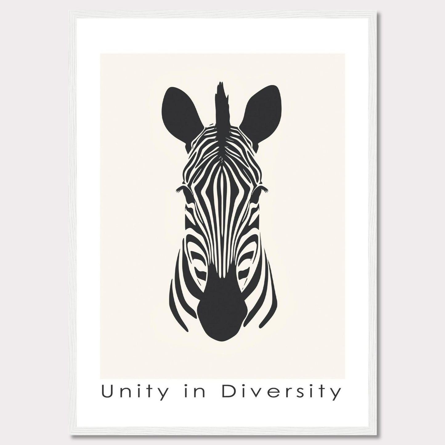 This image features a minimalist black and white illustration of a zebra's head, centered on a light background. Below the illustration, the phrase "Unity in Diversity" is prominently displayed.