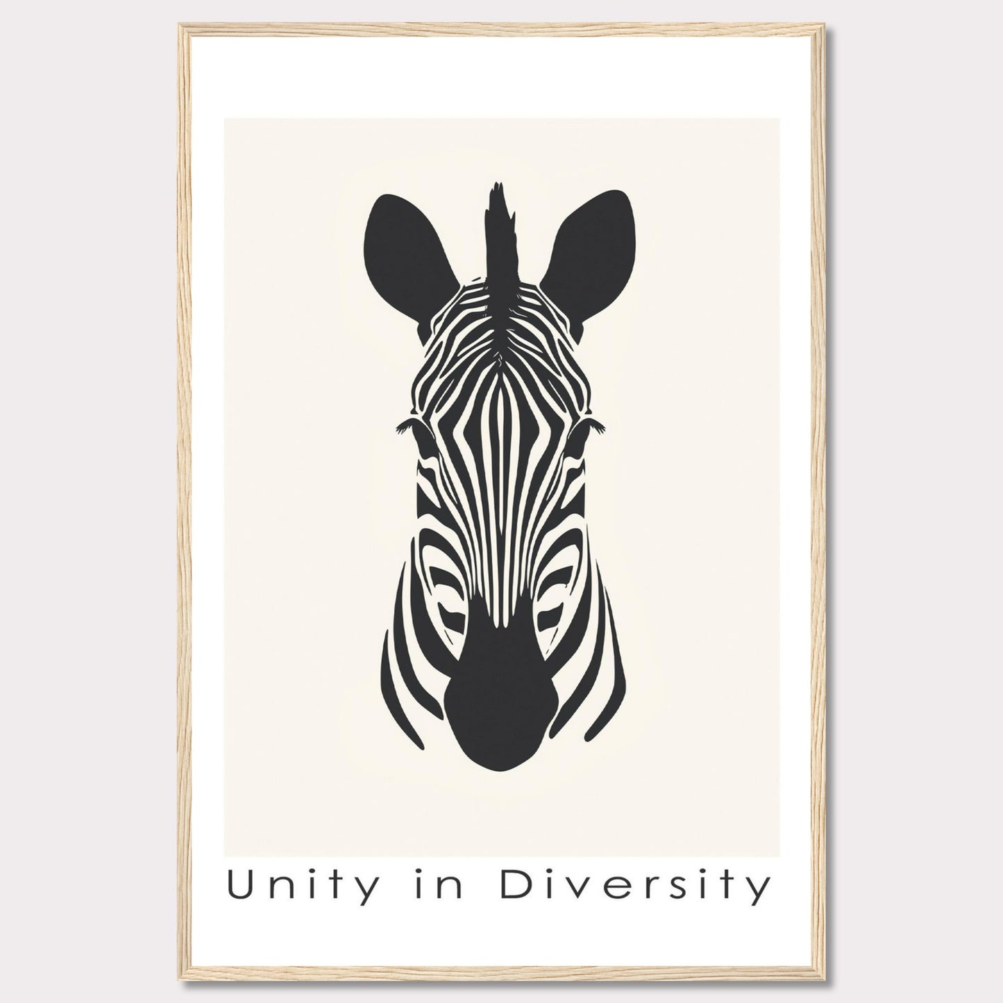 This image features a minimalist black and white illustration of a zebra's head, centered on a light background. Below the illustration, the phrase "Unity in Diversity" is prominently displayed.