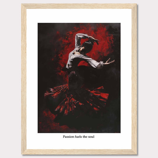 This captivating image depicts a flamenco dancer enveloped in a swirl of red and black, showcasing the intensity and passion of the dance. The dancer's expressive pose and flowing costume create a dynamic and powerful visual impact.