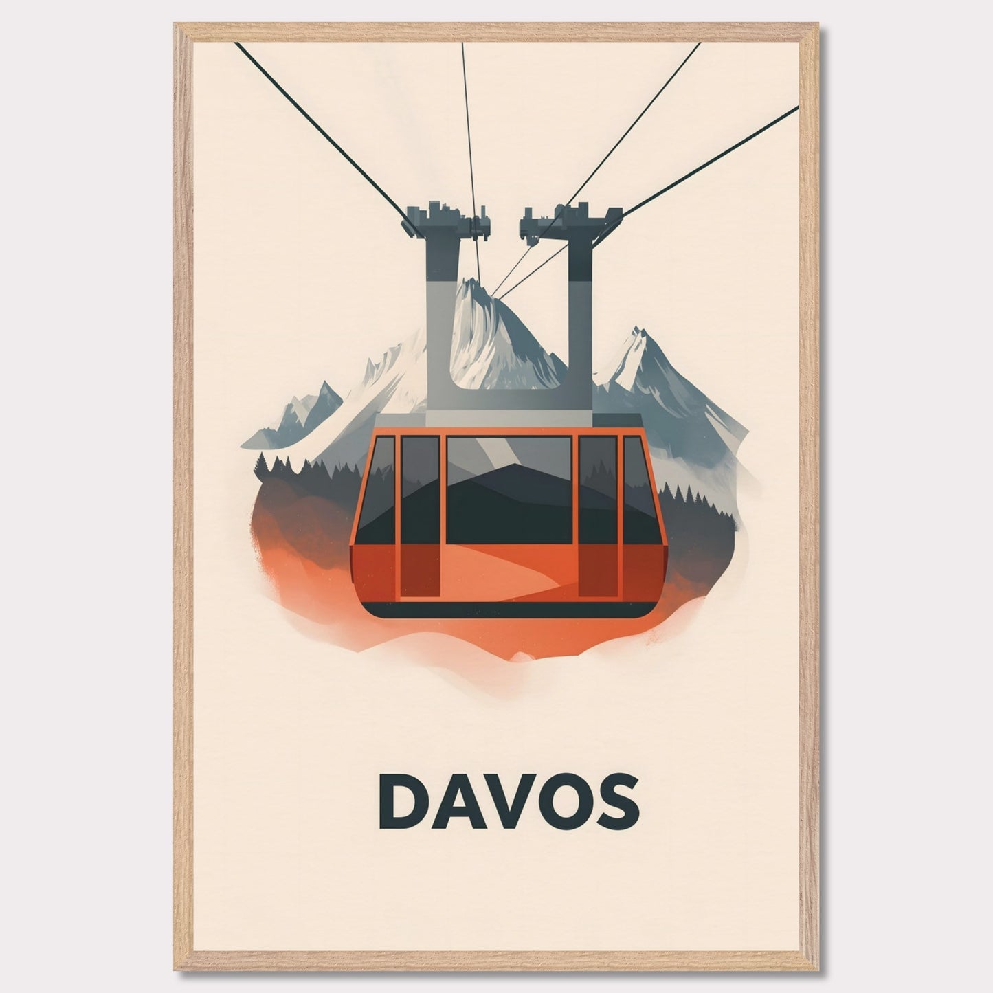 This striking travel poster showcases Davos, a world-renowned alpine destination, in a sleek and minimalist style. The stylized mountain peaks and crisp, modern aesthetic reflect the resort’s prestige as a hub for winter sports and elite gatherings. The cool tones and refined composition create a sense of sophistication and adventure.