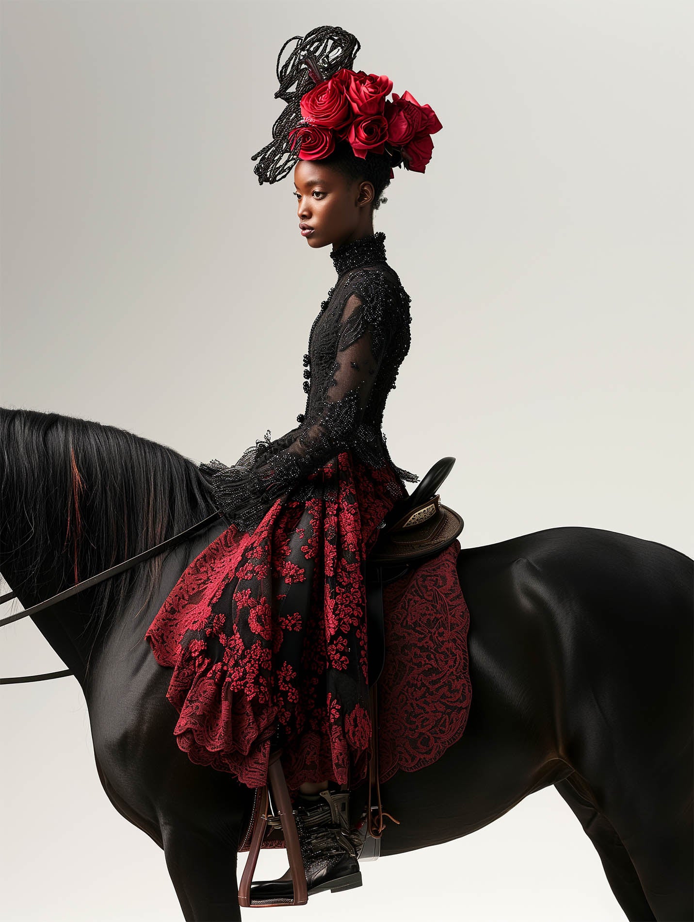 Girl in black on a horse Poster - ArtDarts poster