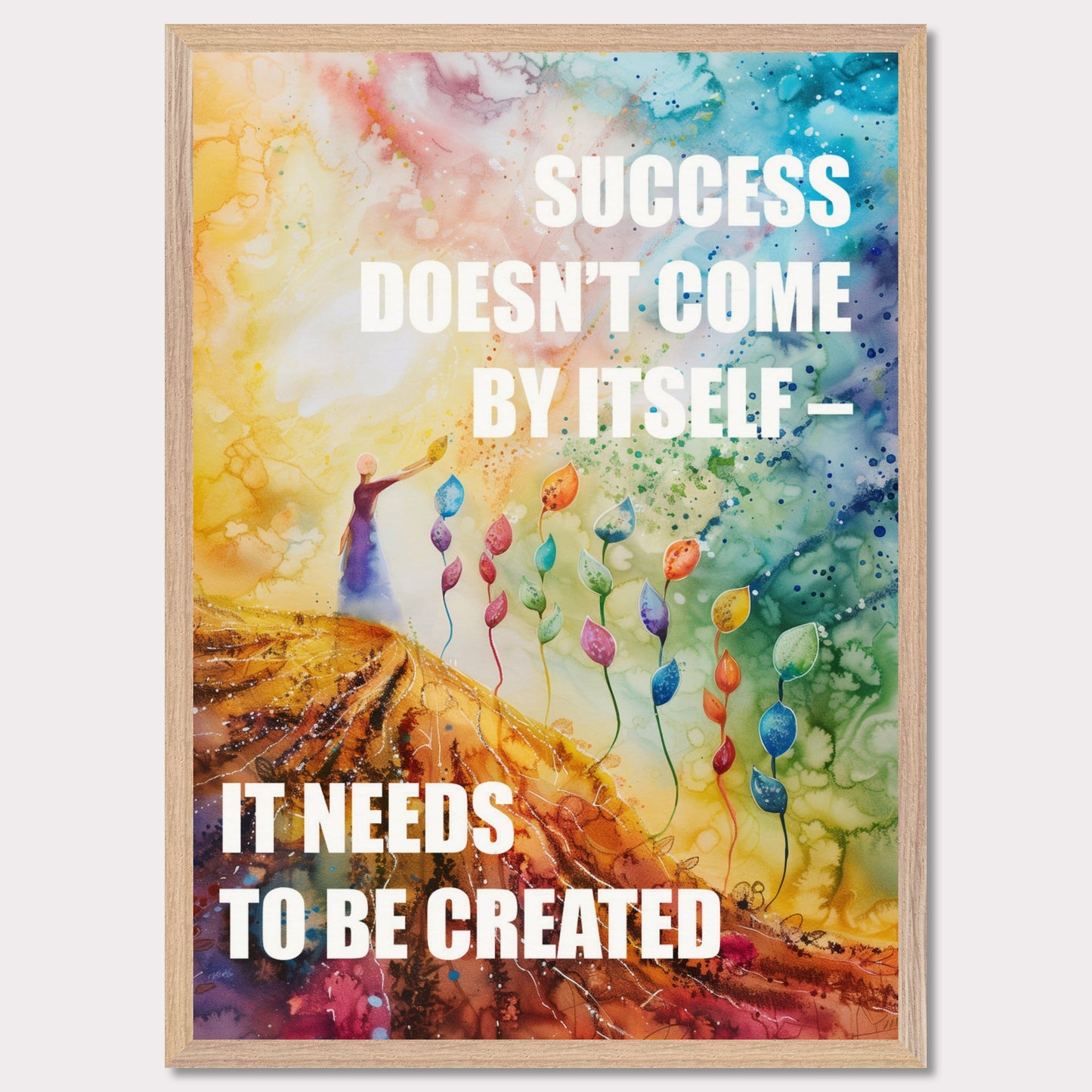 Colorful and inspiring poster featuring the motivational quote: "SUCCESS DOESN'T COME BY ITSELF - IT NEEDS TO BE CREATED".