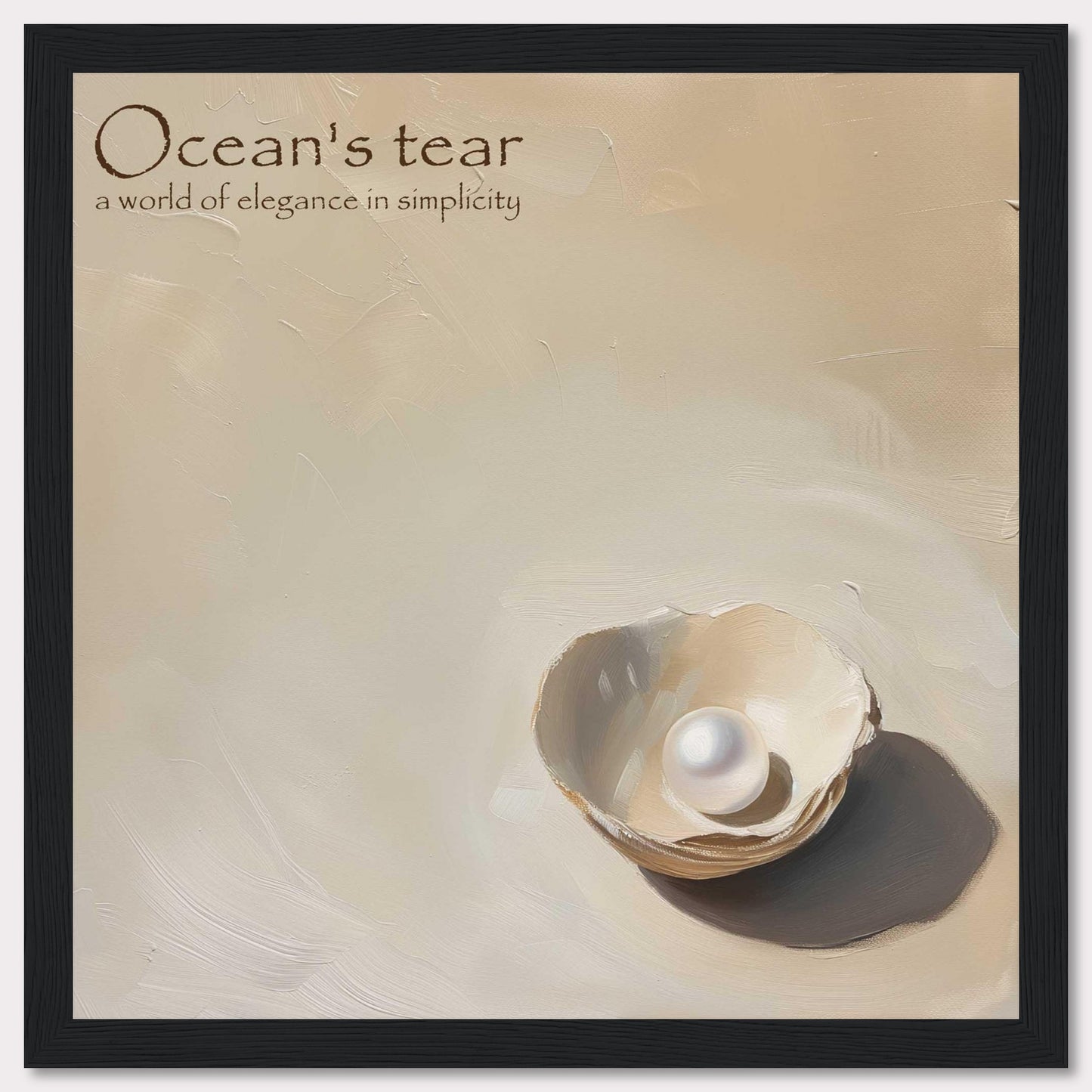 This image showcases a minimalistic and elegant composition featuring a single pearl nestled in an open shell. The background is a soft, muted beige, enhancing the simplicity and sophistication of the scene.