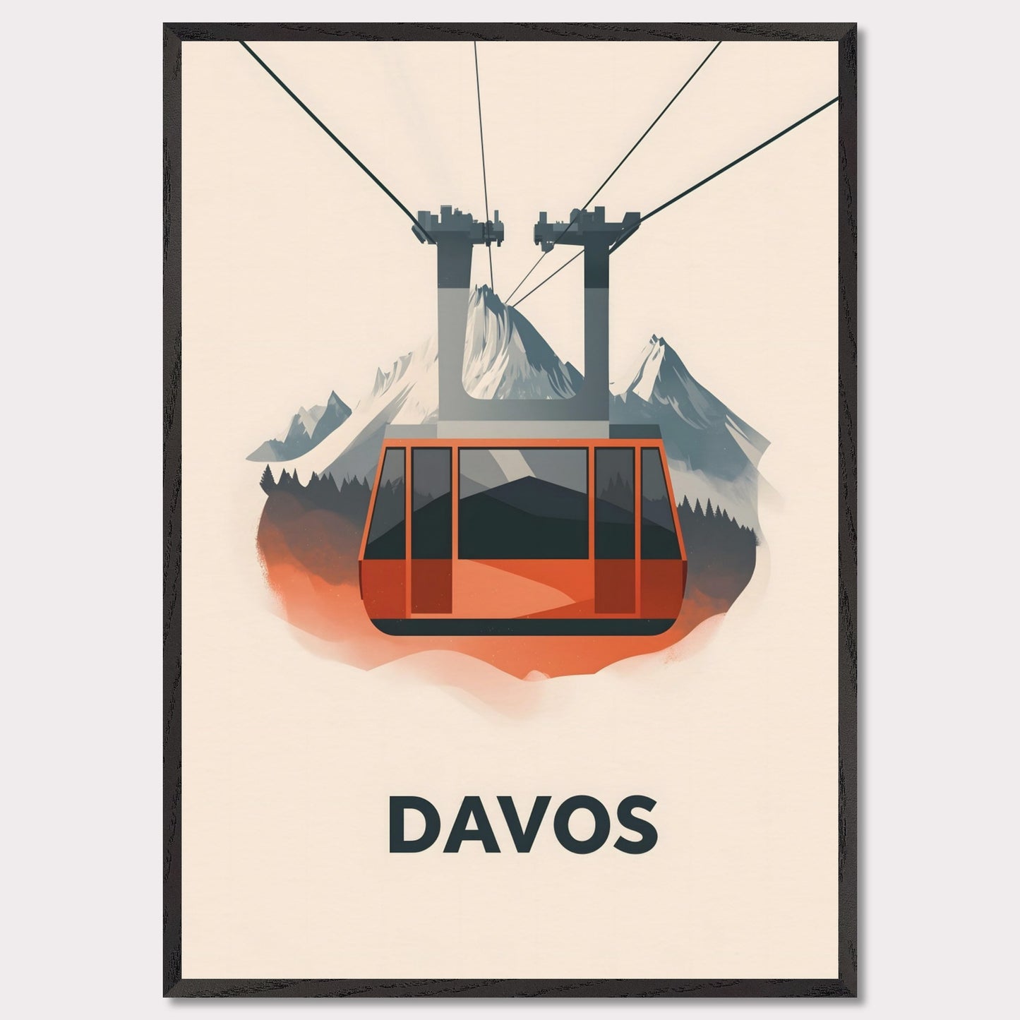 This striking travel poster showcases Davos, a world-renowned alpine destination, in a sleek and minimalist style. The stylized mountain peaks and crisp, modern aesthetic reflect the resort’s prestige as a hub for winter sports and elite gatherings. The cool tones and refined composition create a sense of sophistication and adventure.