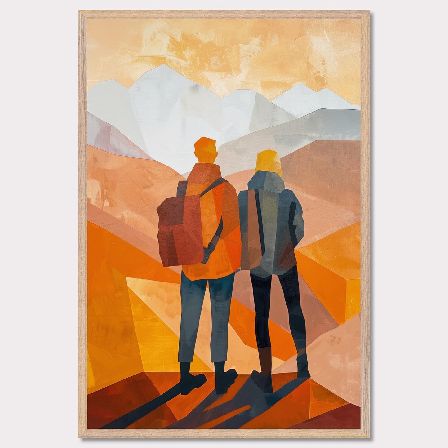 This illustration depicts two figures standing side by side, gazing at a mountainous landscape.

This poster would fit well in a living room, hallway, office, or any space that benefits from artistic and inspirational decor.