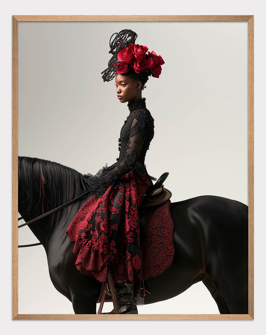 Girl in black on a horse Poster - ArtDarts poster