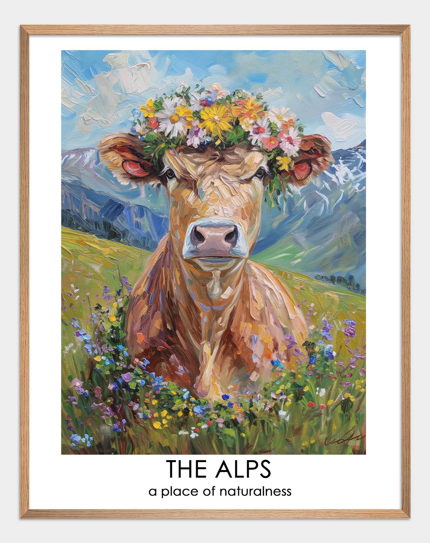 Fluffy cow in a wreath Poster - ArtDarts poster