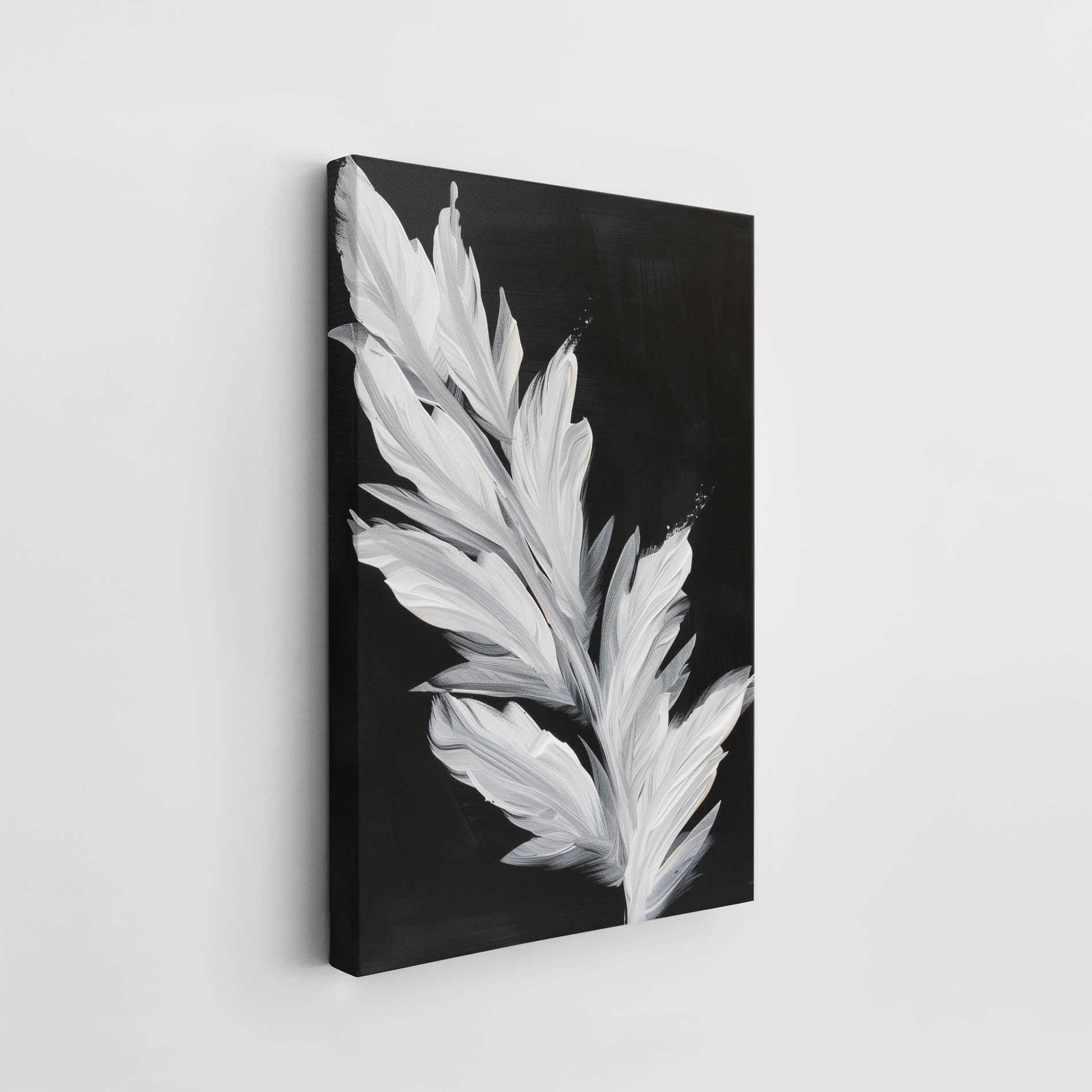 Leaf white on black - Canvas Poster Affiche.