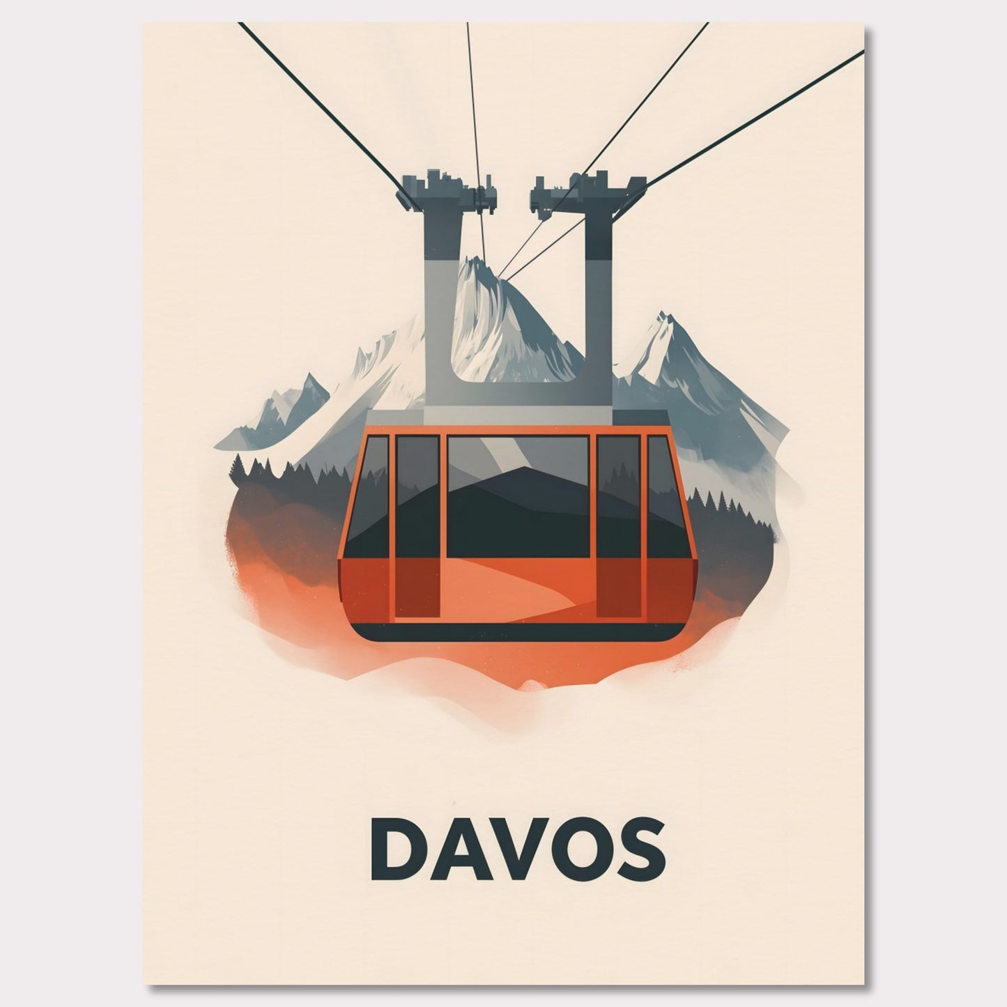 This striking travel poster showcases Davos, a world-renowned alpine destination, in a sleek and minimalist style. The stylized mountain peaks and crisp, modern aesthetic reflect the resort’s prestige as a hub for winter sports and elite gatherings. The cool tones and refined composition create a sense of sophistication and adventure.