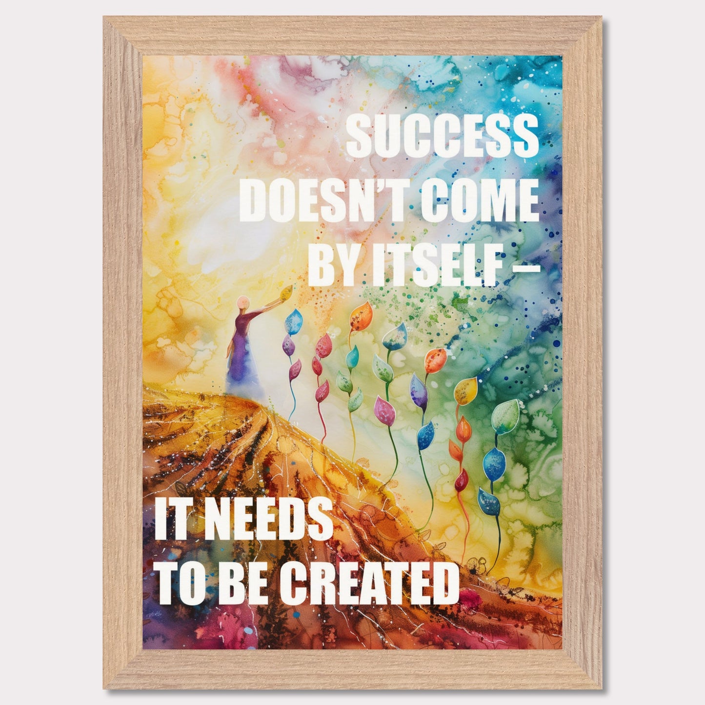 Colorful and inspiring poster featuring the motivational quote: "SUCCESS DOESN'T COME BY ITSELF - IT NEEDS TO BE CREATED".