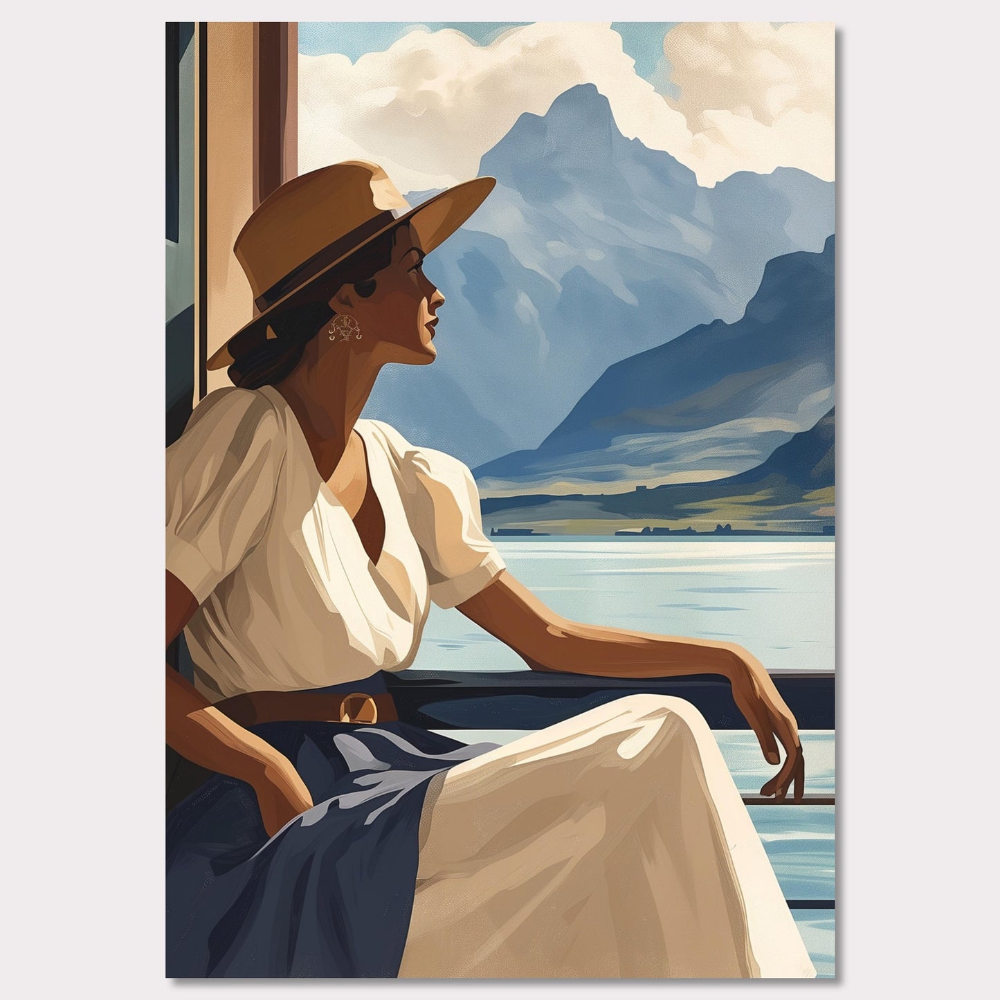 Girl near mountain water Poster