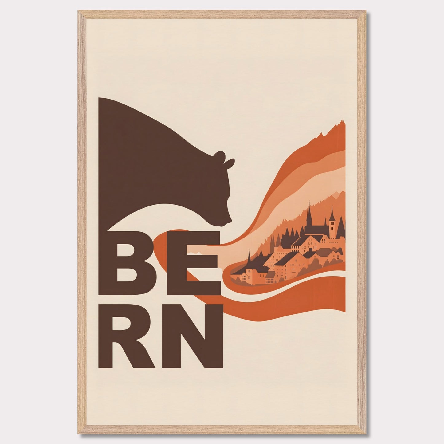 This elegant poster portrays a bear embracing the architectural landscapes of Bern. With flowing lines connecting nature and culture, it conveys the charm of this Swiss city.