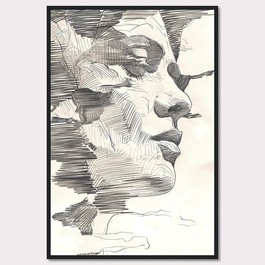 This image showcases a stunning abstract line drawing of a human face, emphasizing intricate details and shading.