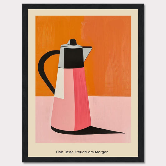 This image features a vibrant, modern art depiction of a coffee pot against a bold orange and pink background.