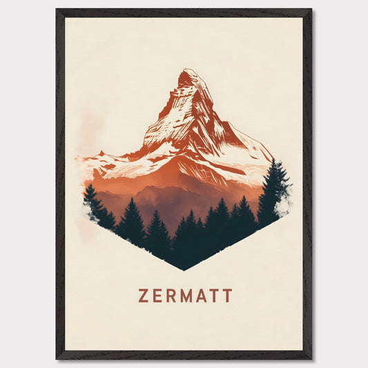 A scenic poster showcasing the breathtaking beauty of Zermatt’s Matterhorn. The rich, painterly textures and natural color palette evoke the serene yet powerful presence of the Alps.