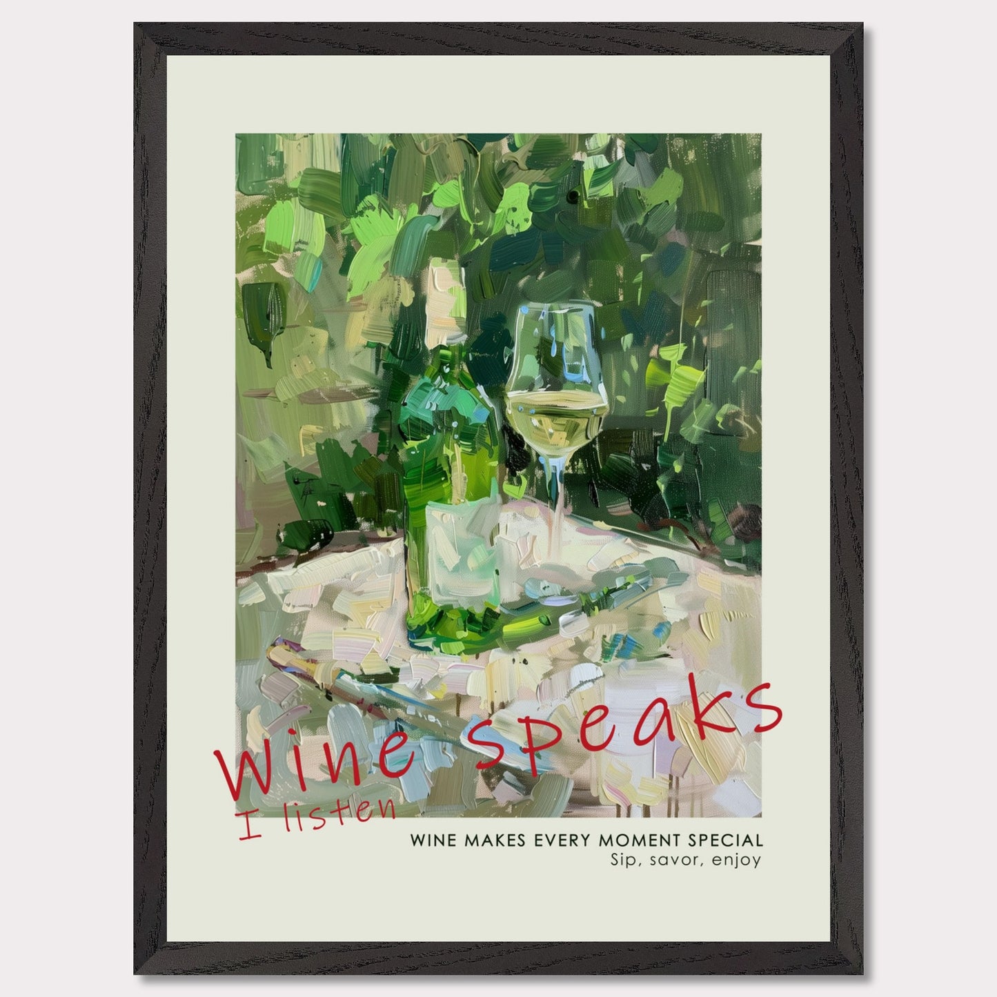 Dry white wine - Poster with a wooden frame