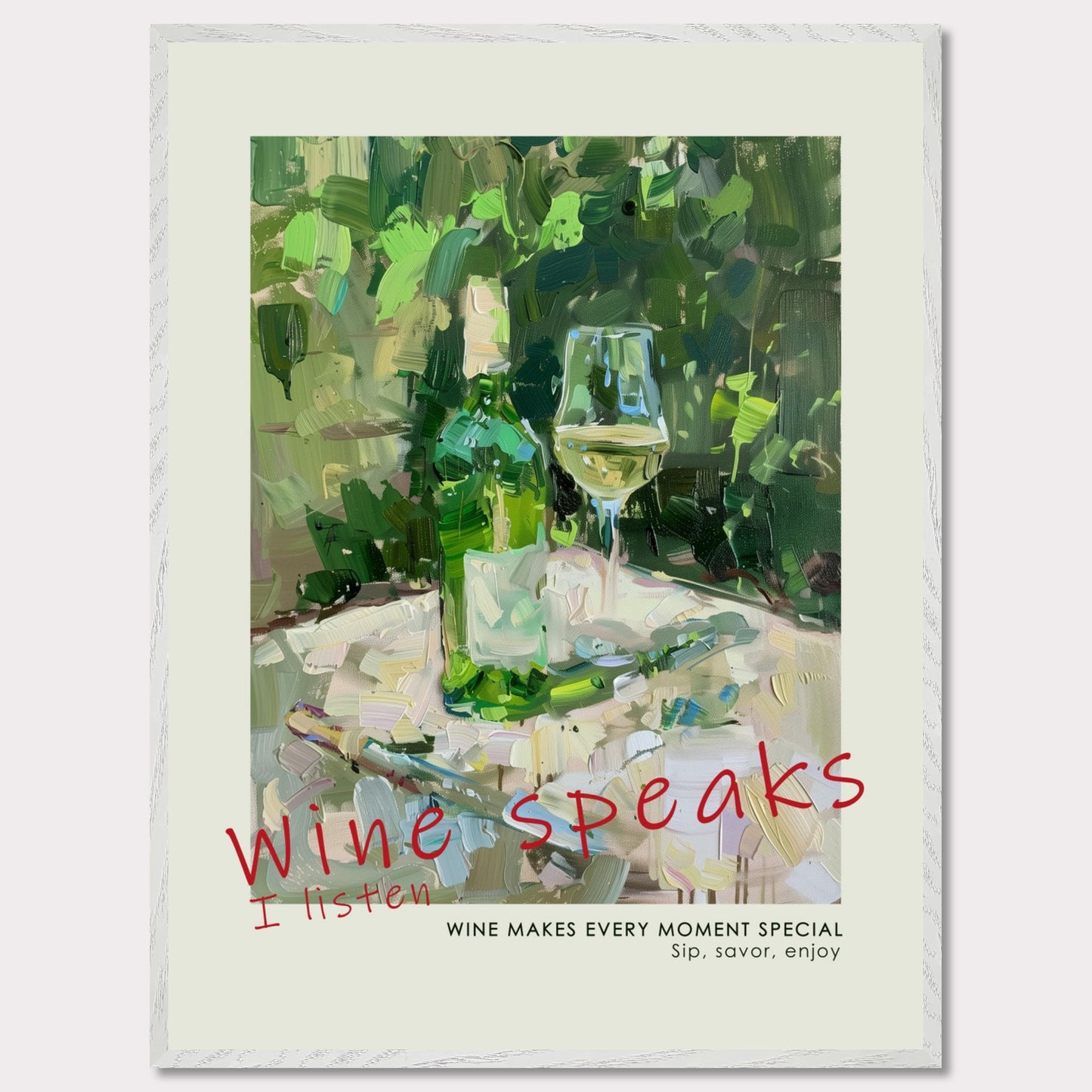 Dry white wine - Poster with a wooden frame