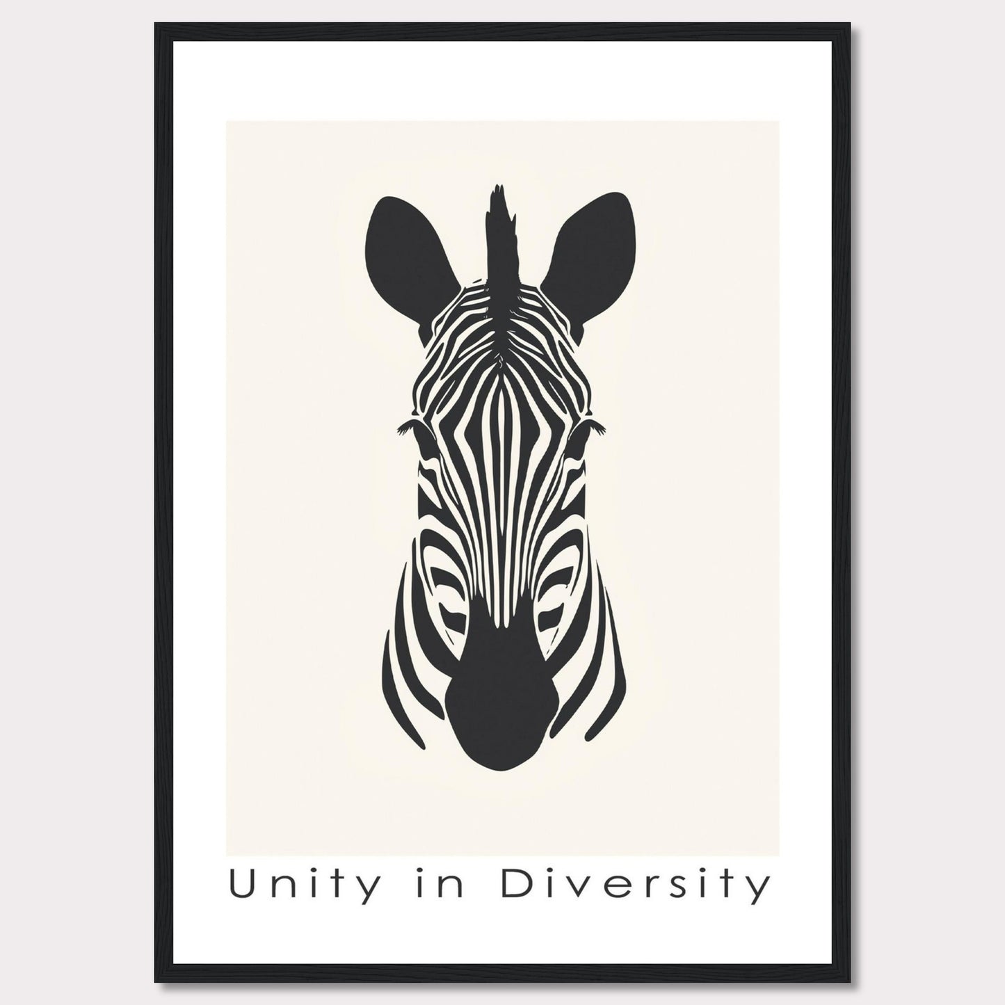 This image features a minimalist black and white illustration of a zebra's head, centered on a light background. Below the illustration, the phrase "Unity in Diversity" is prominently displayed.