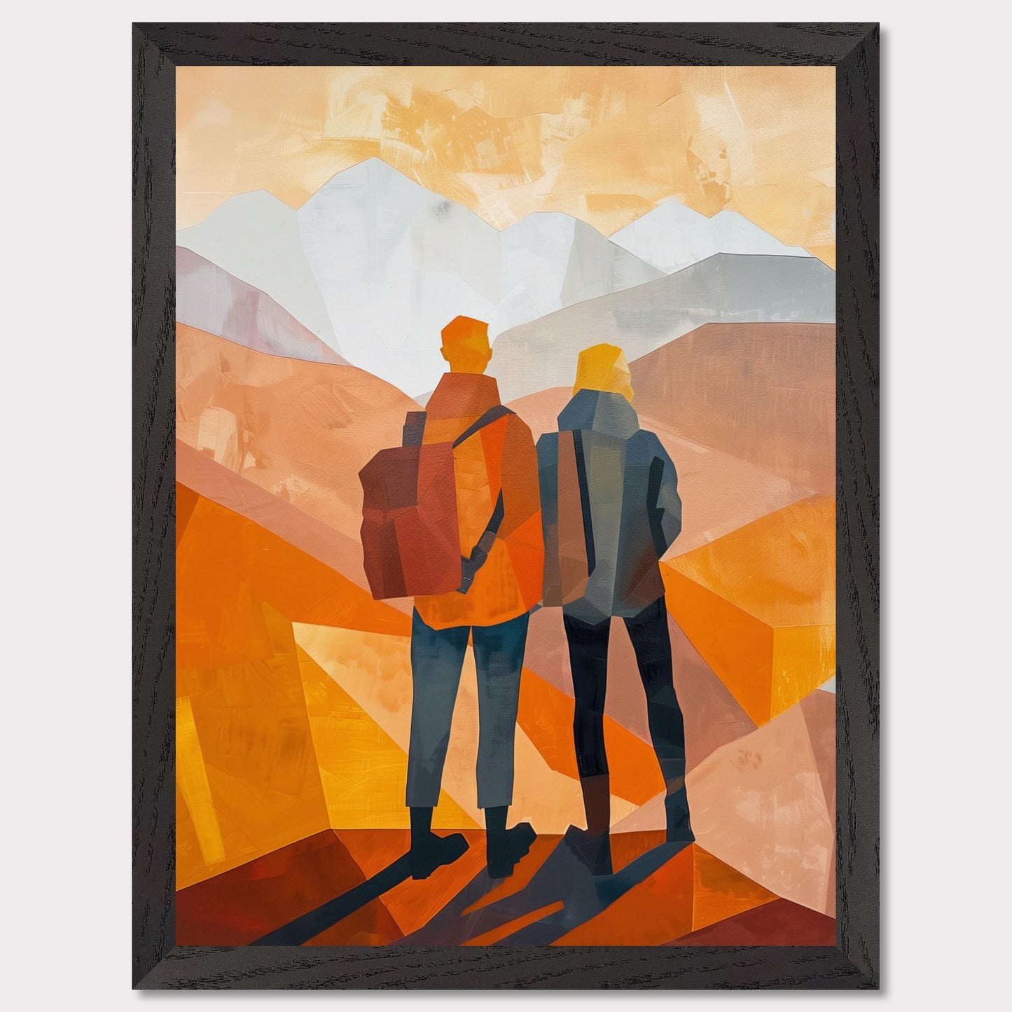 This illustration depicts two figures standing side by side, gazing at a mountainous landscape.

This poster would fit well in a living room, hallway, office, or any space that benefits from artistic and inspirational decor.