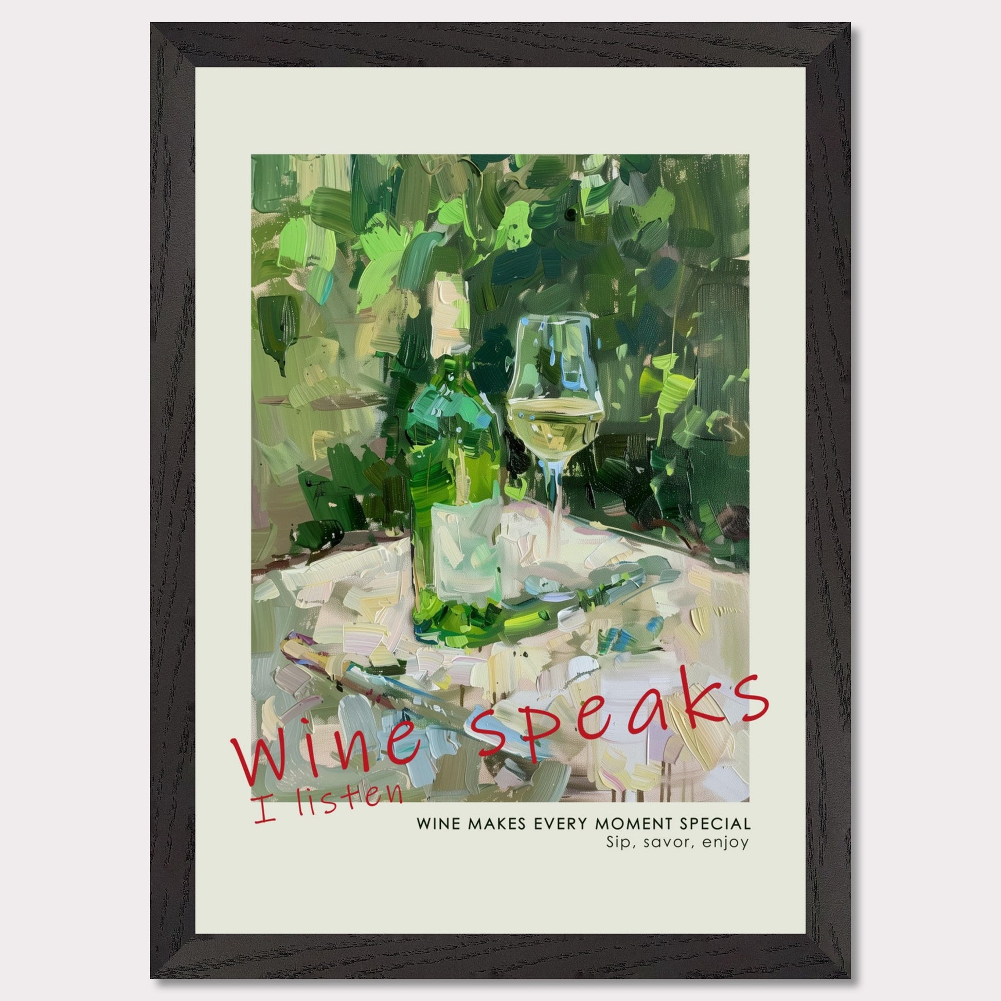 Dry white wine - Poster with a wooden frame