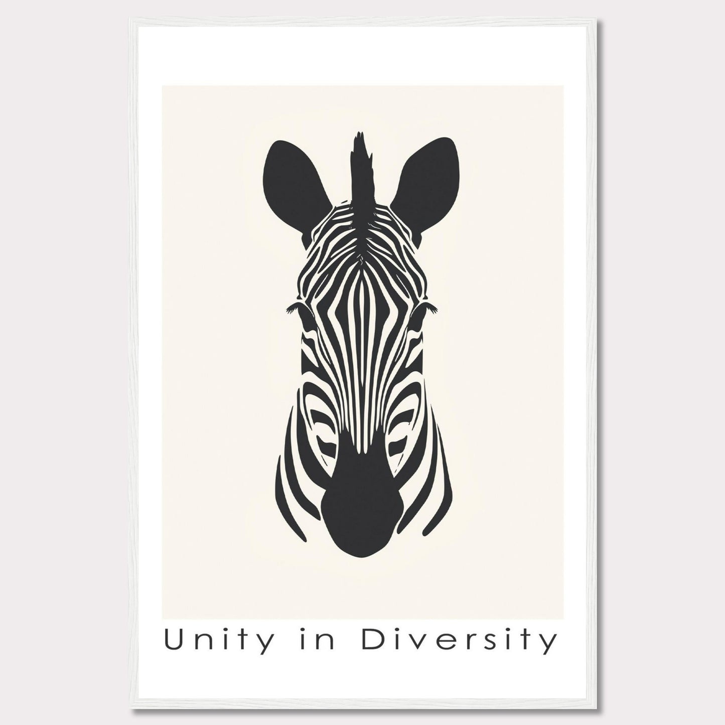 This image features a minimalist black and white illustration of a zebra's head, centered on a light background. Below the illustration, the phrase "Unity in Diversity" is prominently displayed.