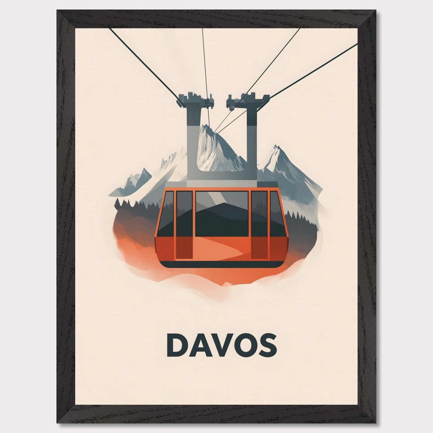 This striking travel poster showcases Davos, a world-renowned alpine destination, in a sleek and minimalist style. The stylized mountain peaks and crisp, modern aesthetic reflect the resort’s prestige as a hub for winter sports and elite gatherings. The cool tones and refined composition create a sense of sophistication and adventure.