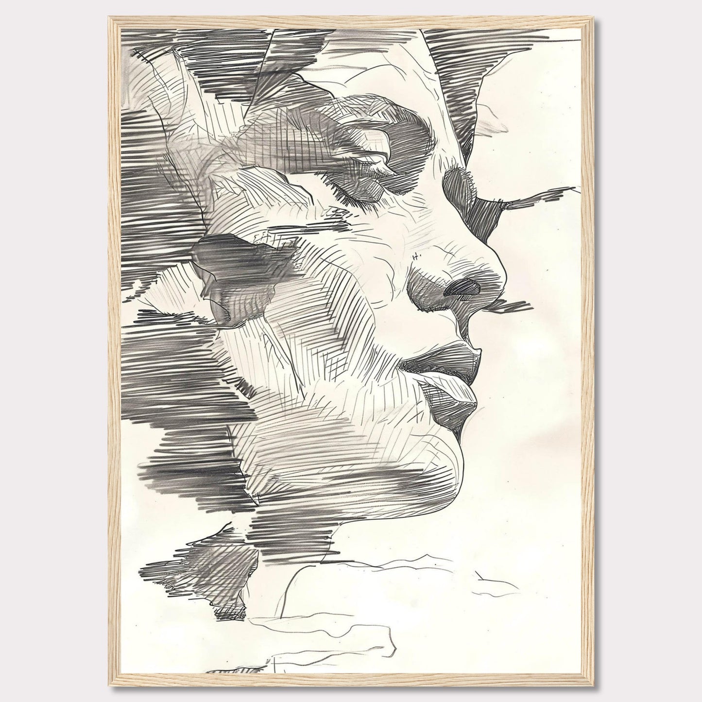 This image showcases a stunning abstract line drawing of a human face, emphasizing intricate details and shading.