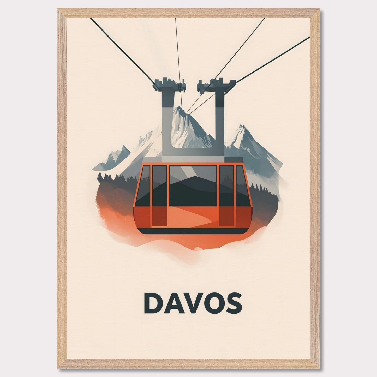 This striking travel poster showcases Davos, a world-renowned alpine destination, in a sleek and minimalist style. The stylized mountain peaks and crisp, modern aesthetic reflect the resort’s prestige as a hub for winter sports and elite gatherings. The cool tones and refined composition create a sense of sophistication and adventure.